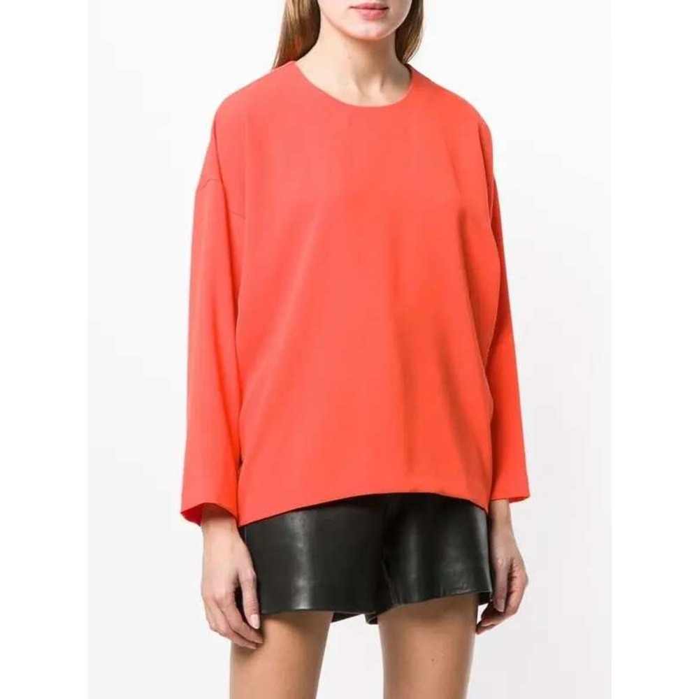 IRO Paris Lithe Long Sleeve Top Coral Orange Oversized Crepe Blouse Top Size 40
